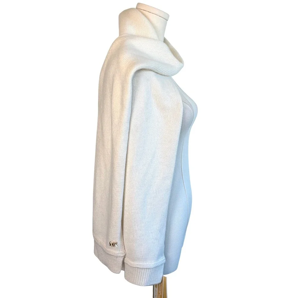 Michael Kors Scarf Bundle Cream Grey Logo Knit Wool Blend 2pc Set
